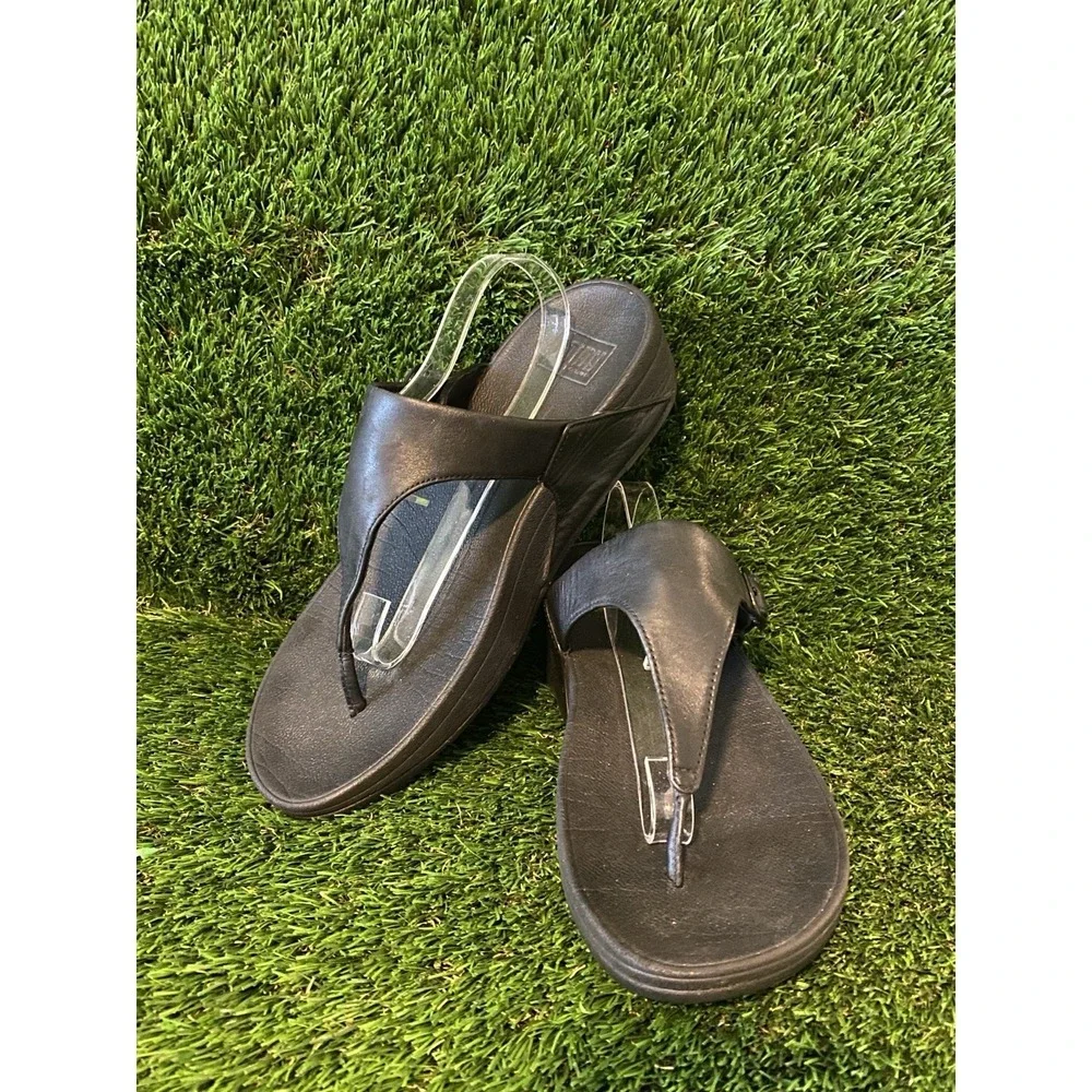 FitFlop Sandals Women's 9 Black Adjustable Buckle Toe Post Thong Slip On Comfort